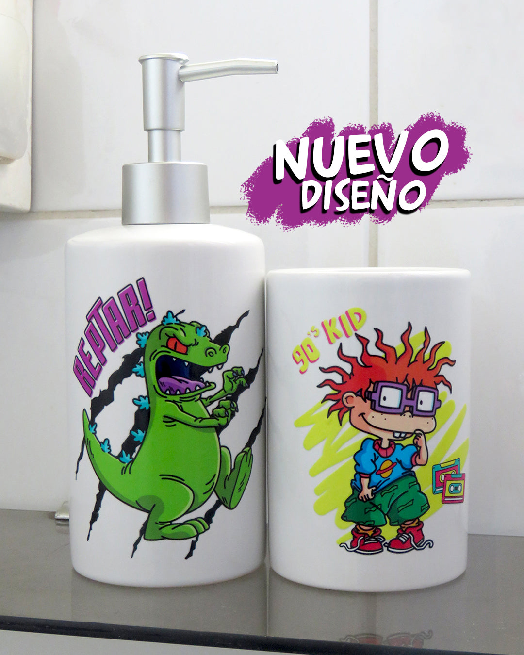 Dispensador Jabón - baño - Reptar y Carlitos